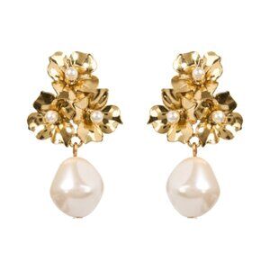 Jennifer Behr Paulina Flower Pearl Drop Earrings